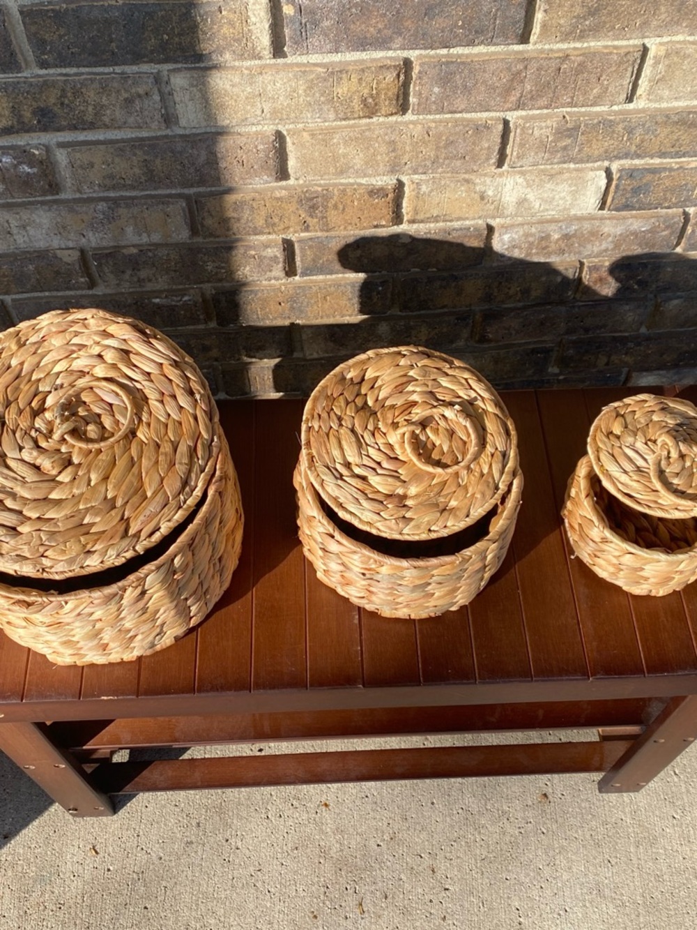 Handwoven Natural Seagrass Lidded Basket Set - 3 Piece
